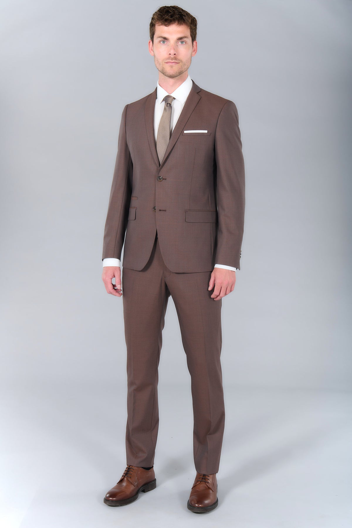 Veste de costume chinée en laine vierge super 110s « Natural stretch » Jerem, entièrement doublée, poches passepoilées à r...