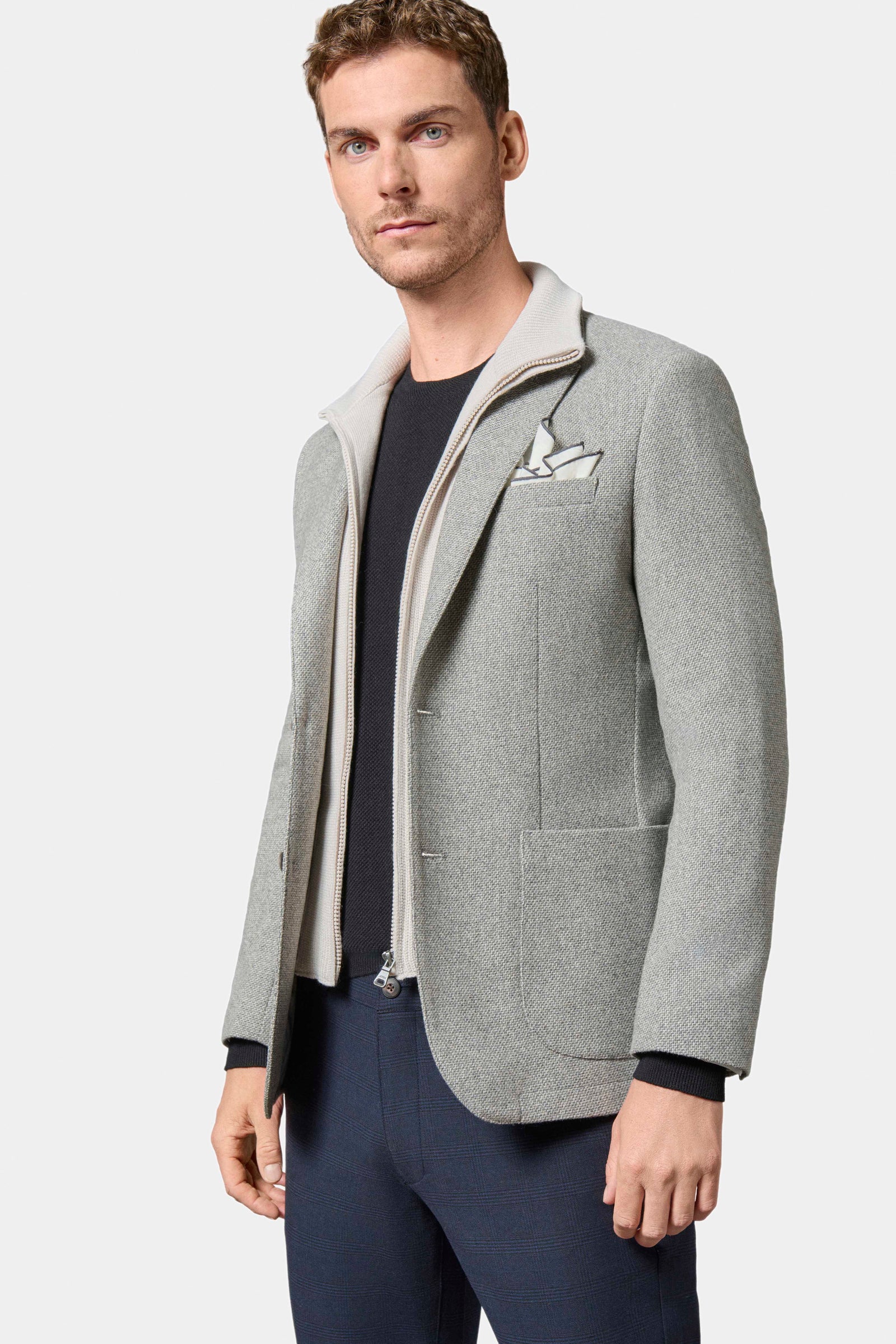 Veste plastron amovible, tweed faux-uni Jerem, poches plaquées surpiquées, poche poitrine
