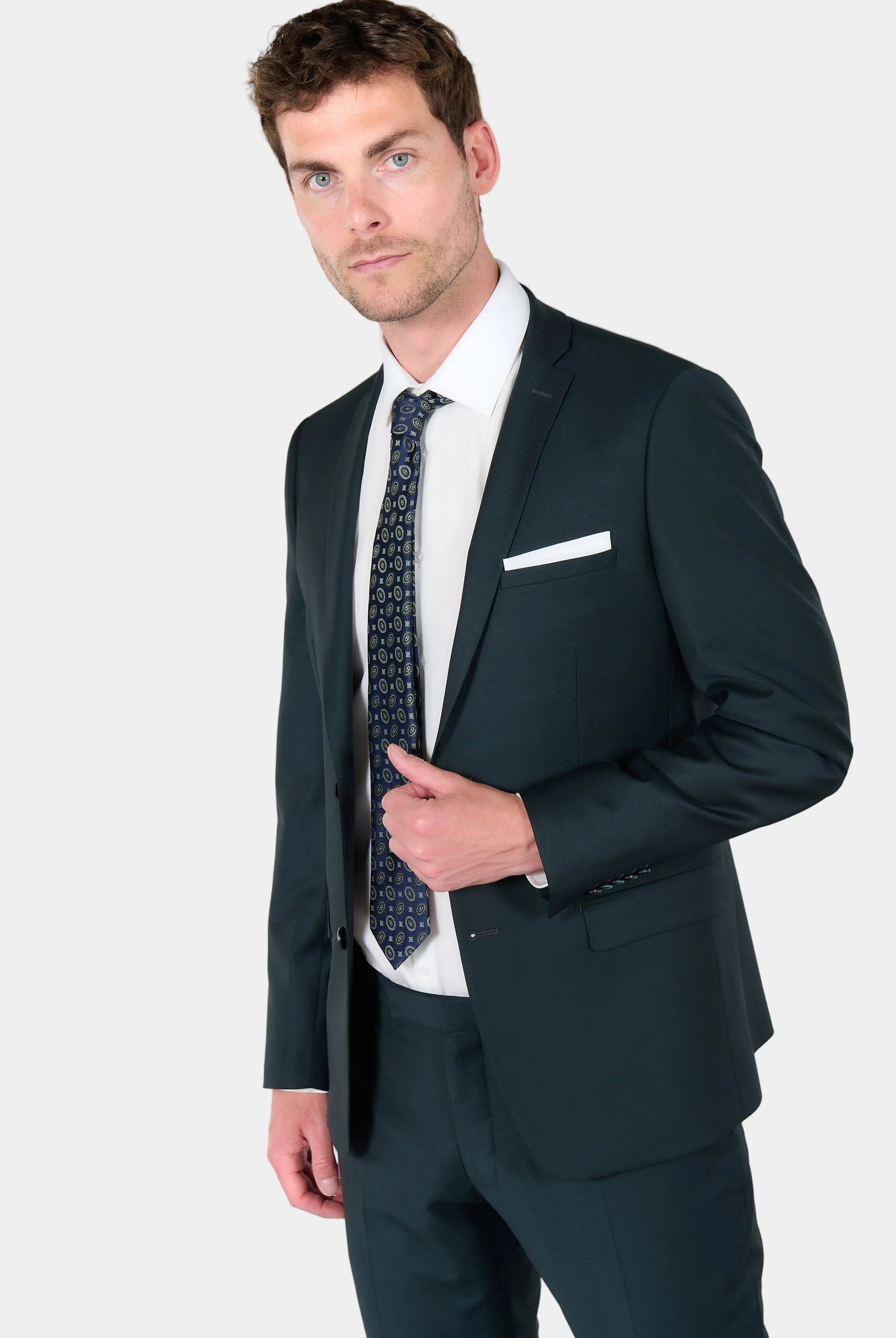Veste de costume ajustée bi-stretch en laine vierge mélangée Jerem, entièrement doublée, simple boutonnage, boutons de poignet
