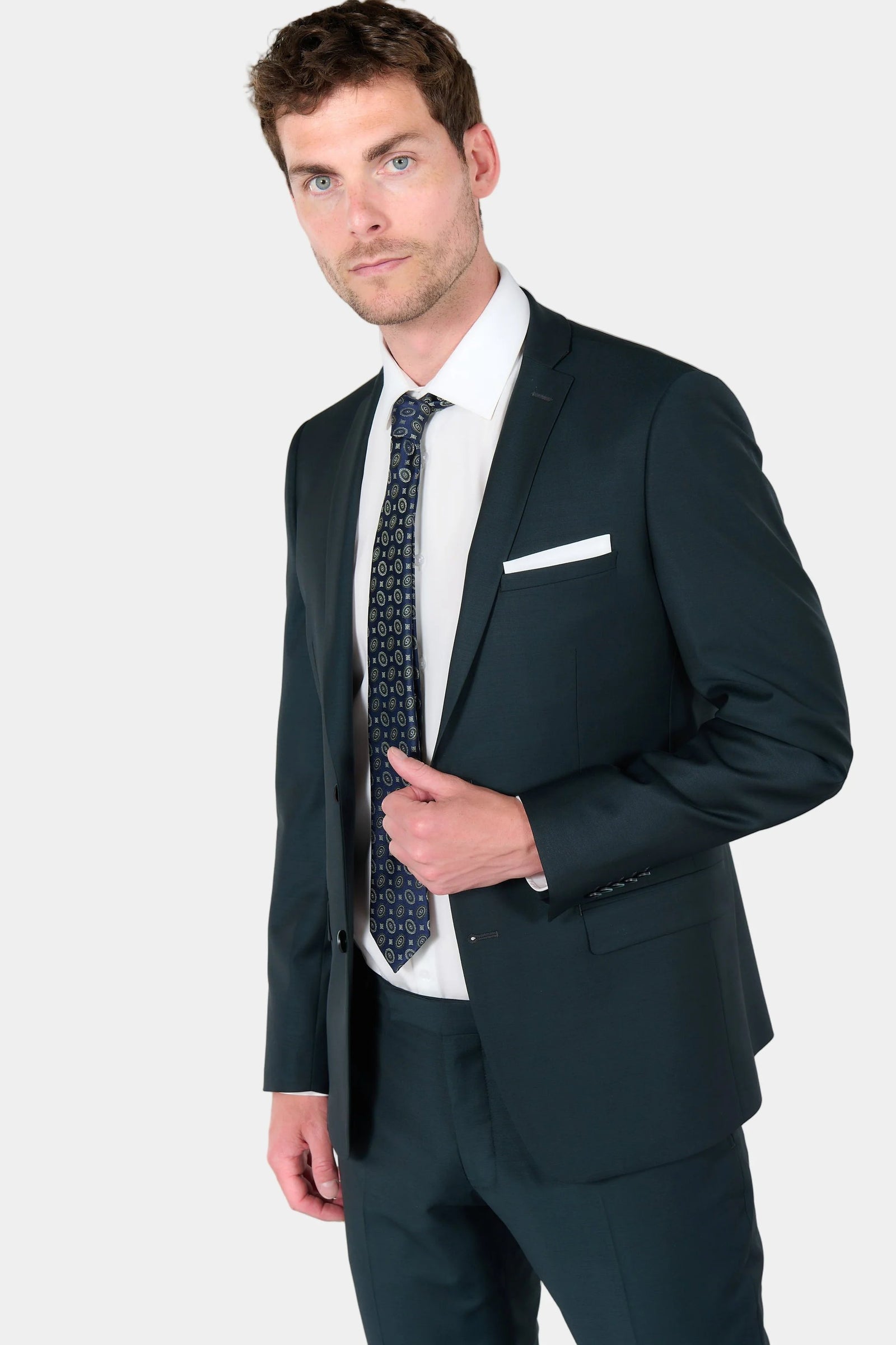 Veste de costume ajustée bi-stretch en laine vierge mélangée Jerem, entièrement doublée, simple boutonnage, boutons de poignet