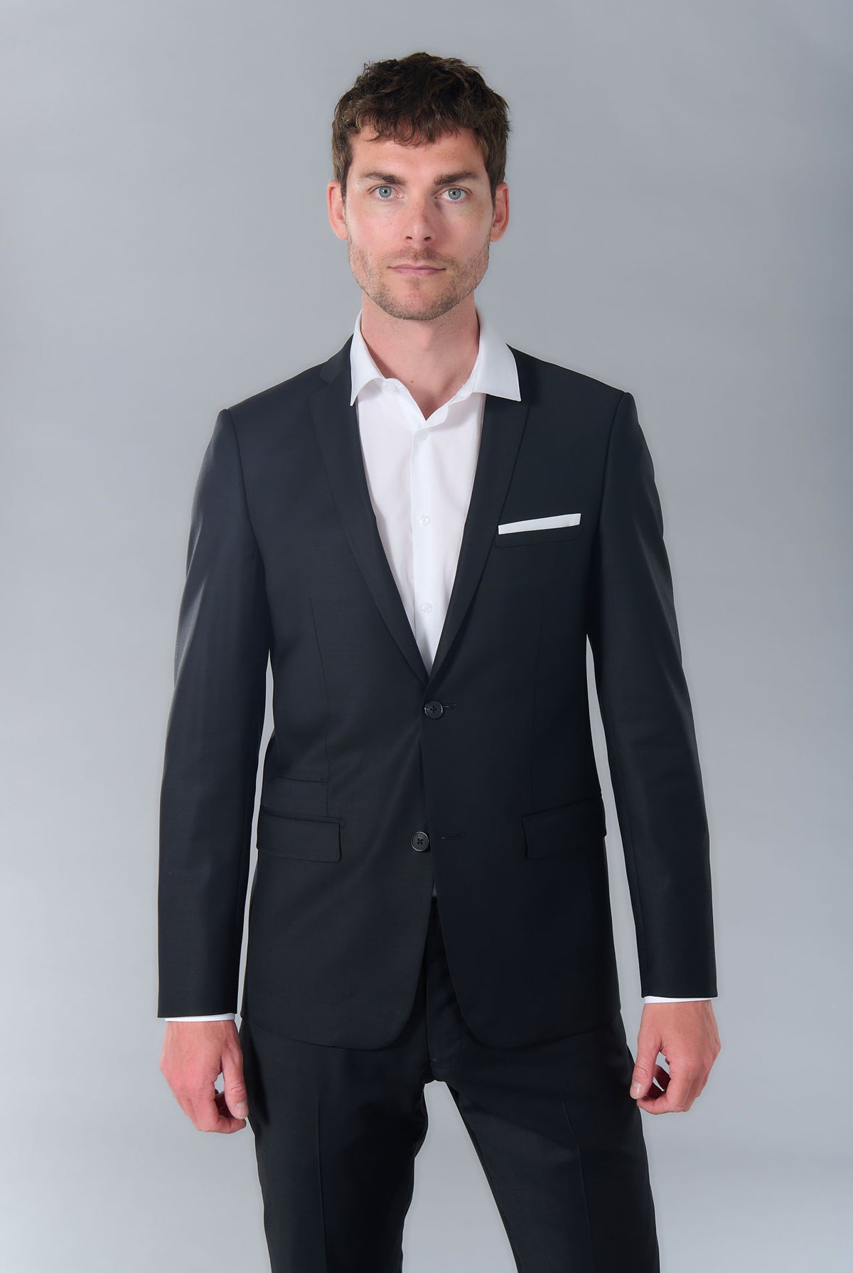 Veste de costume ajustée et bi-stretch en laine mélangée Jerem, entièrement doublée, simple boutonnage, boutons de poignet