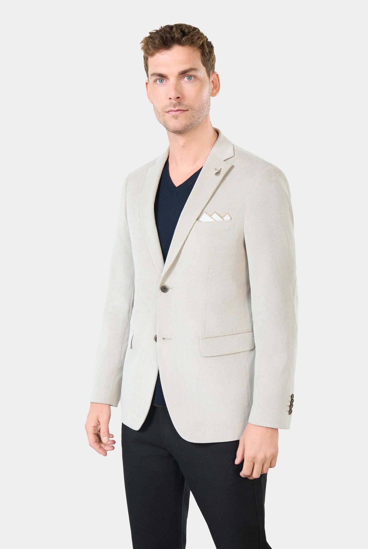 Veste de ville semi-ajustée en velours ciselé Jerem, poches passepoilées à rabat, poche poitrine, simple boutonnage