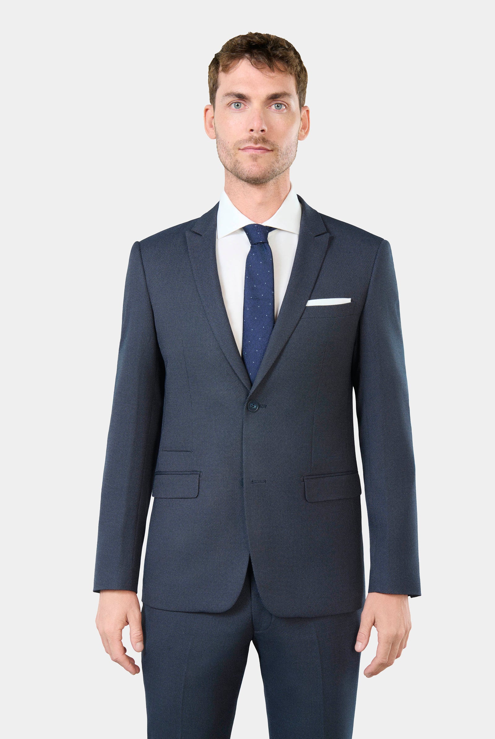 Veste de costume ajustée en sergé faux-uni stretch Jerem, col en pointe, entièrement doublée, poche poitrine