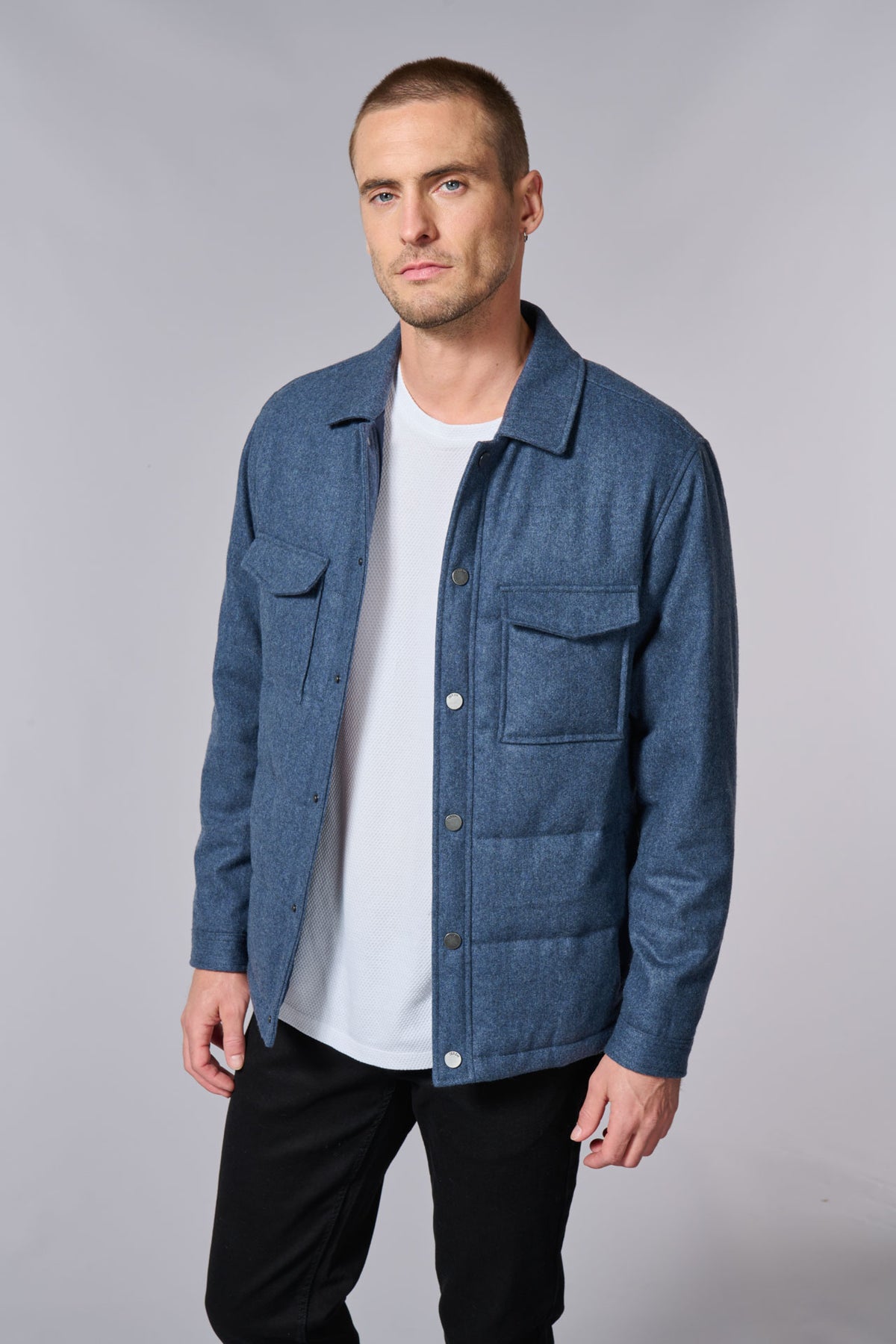 Drap de laine recyclée — Veste matelassée Jerem, col chemise