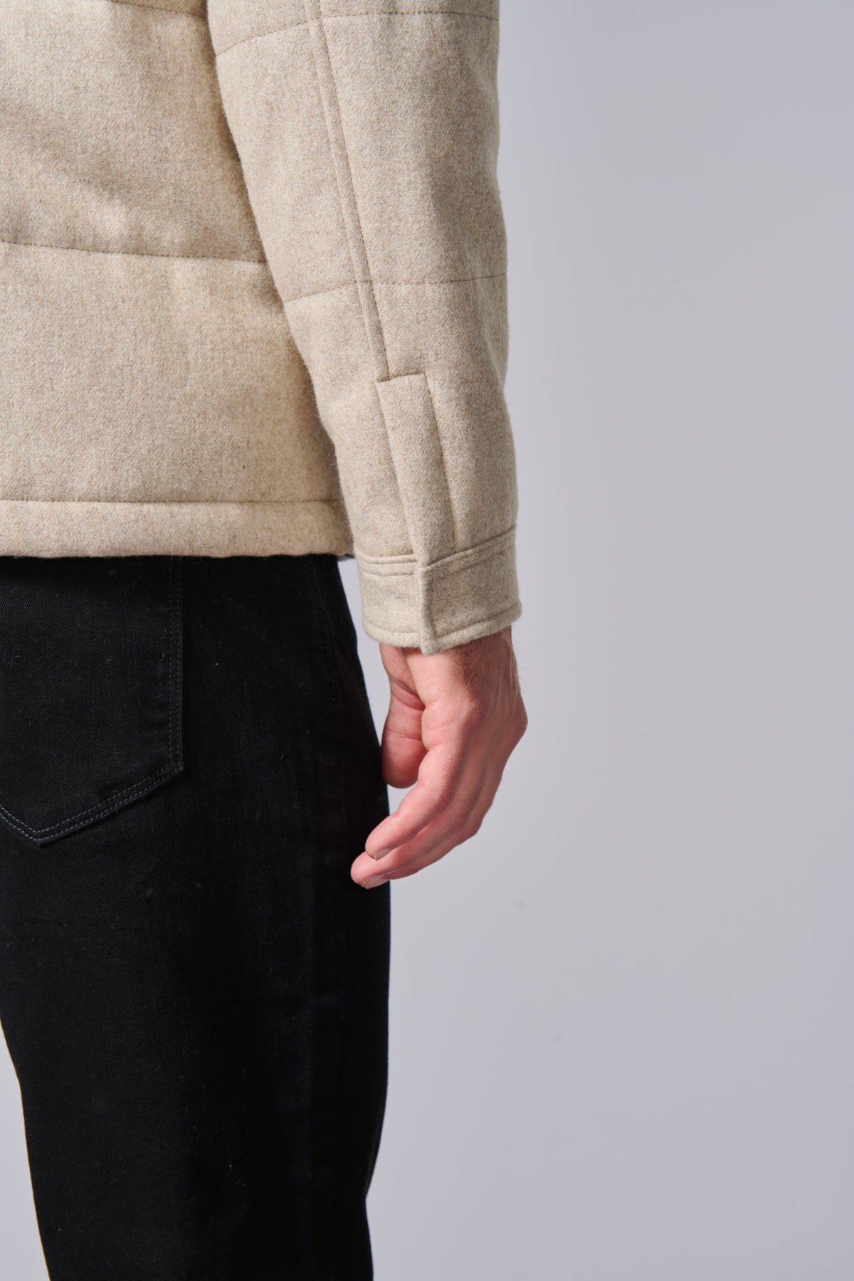 Drap de laine recyclée — Veste matelassée Jerem, col chemise, entièrement doublée