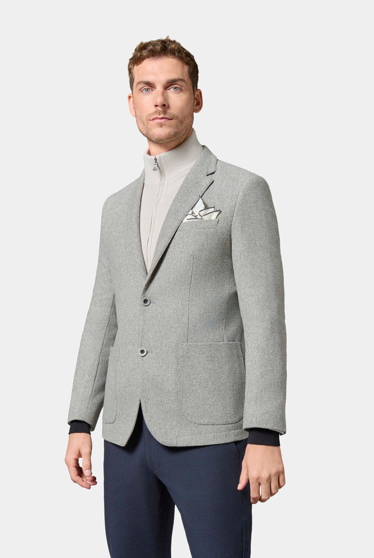 Veste plastron amovible en tweed faux-uni Jerem, col cranté, poches plaquées surpiquées, poche poitrine