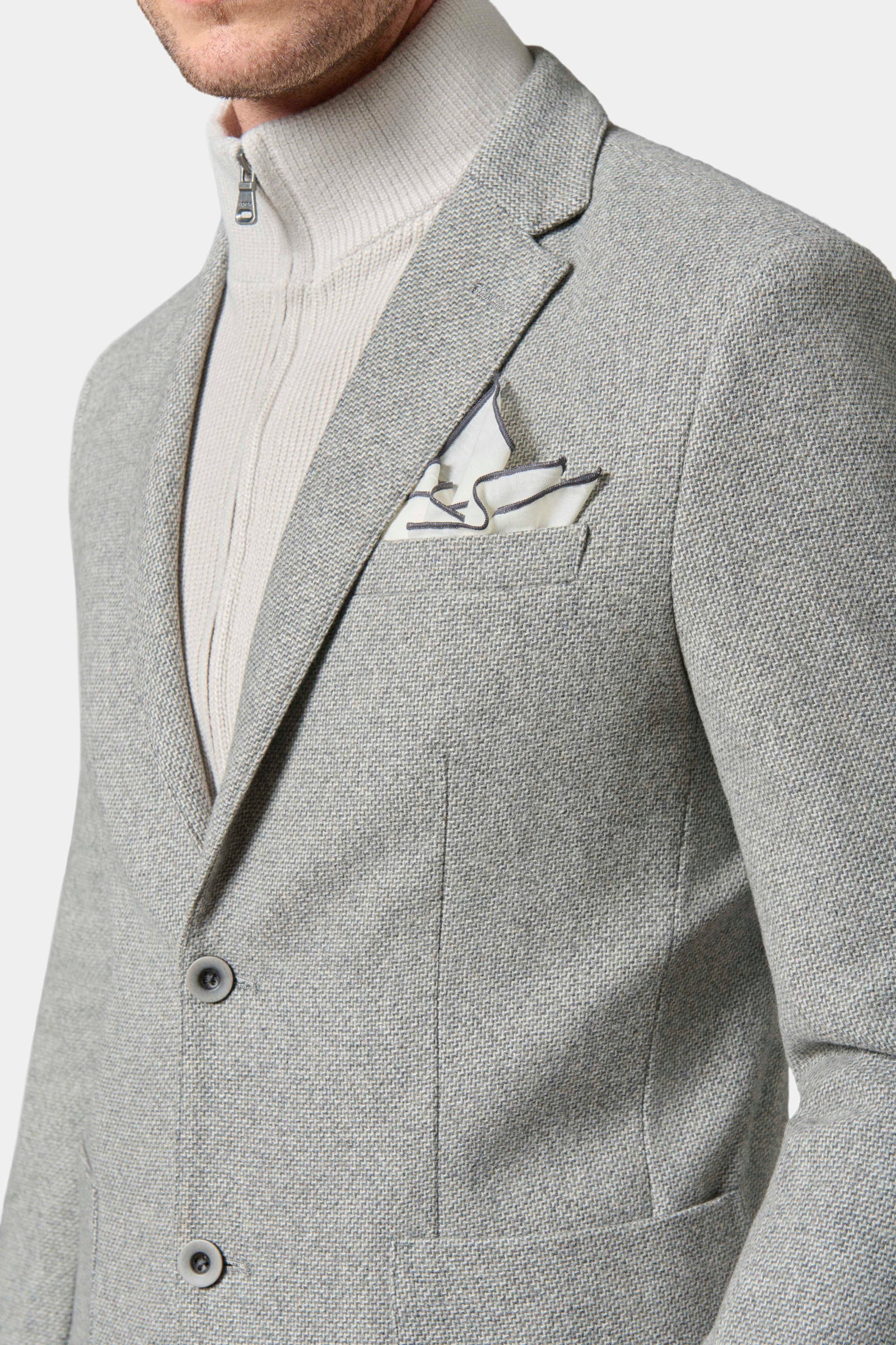 Tweed faux-uni — Veste plastron amovible Jerem, poche poitrine, simple boutonnage