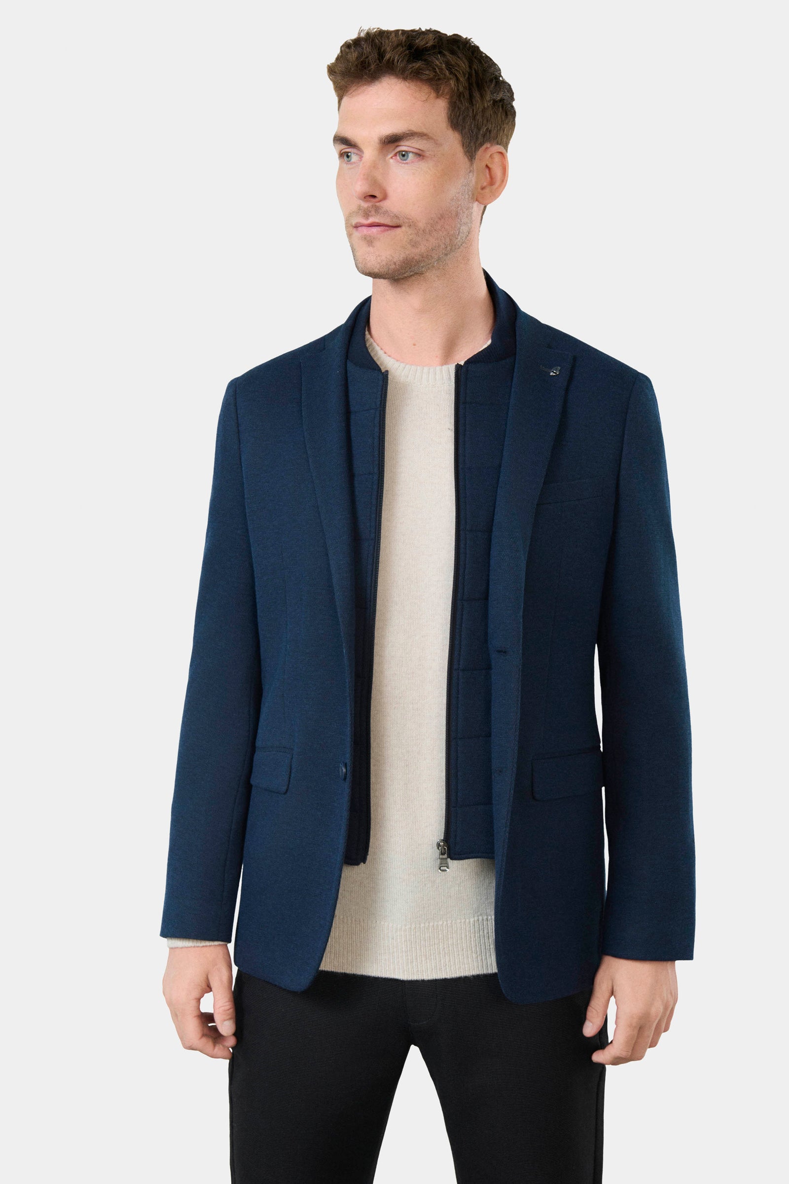 Maille chinée — Veste plastron amovible Jerem, poche poitrine, simple boutonnage