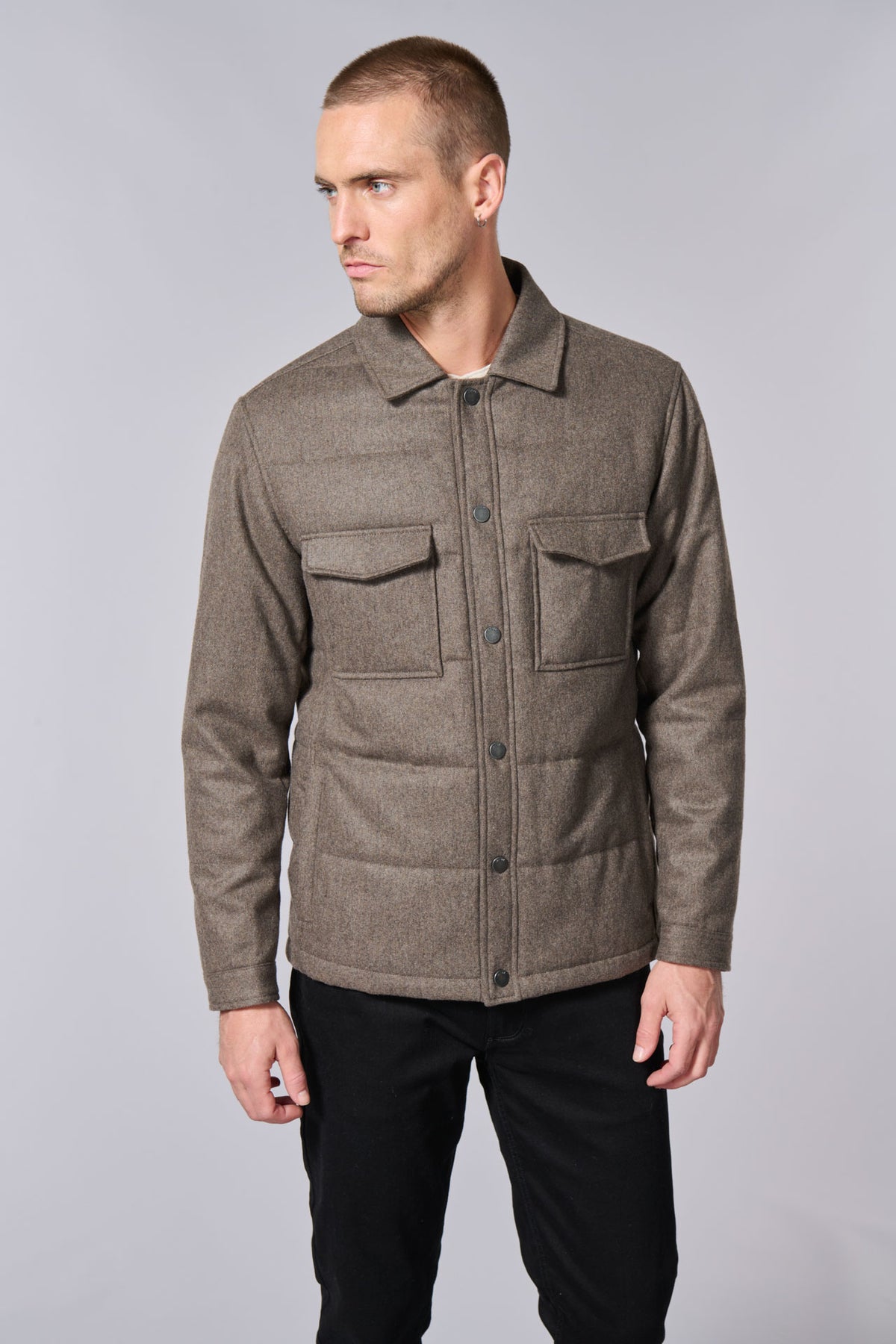 Veste matelassée, drap de laine recyclée Jerem, col chemise