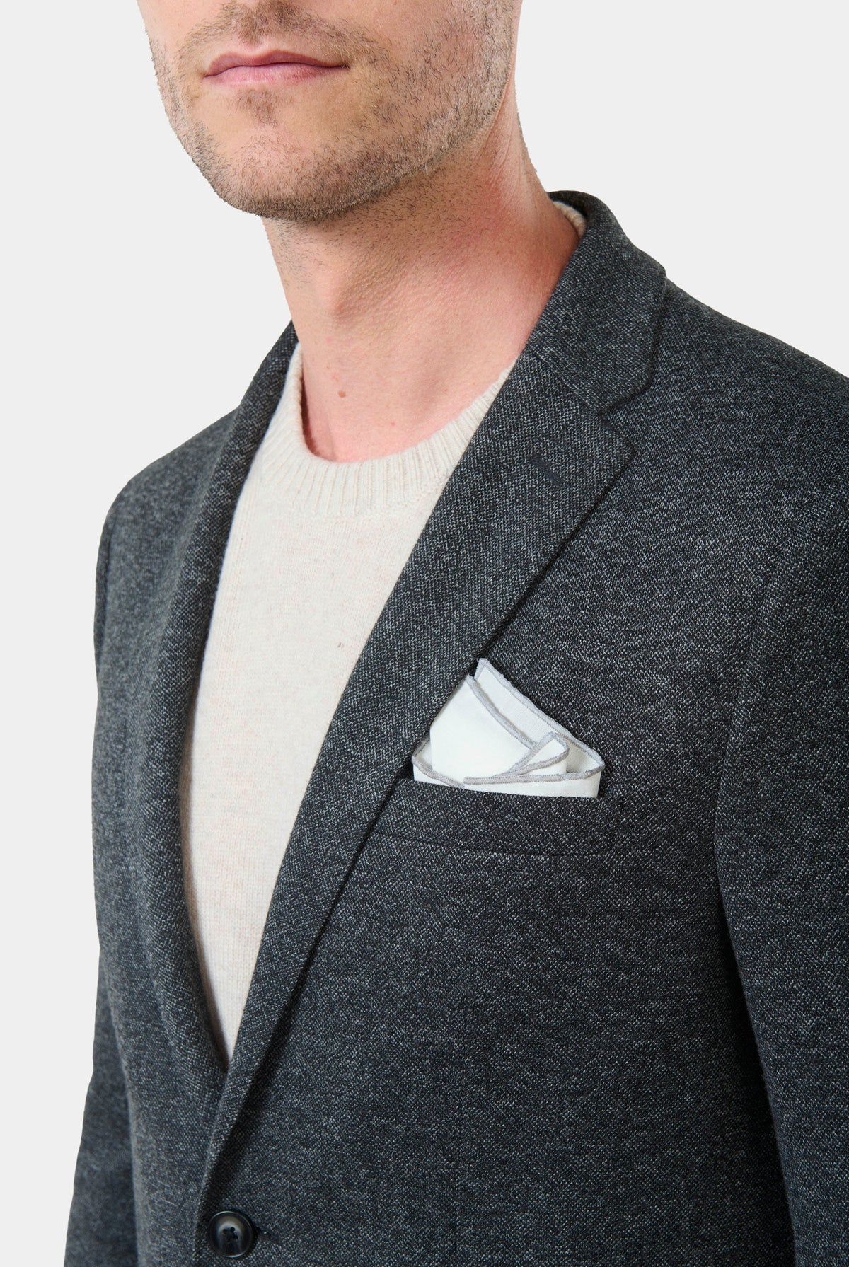 Veste de ville poches, maille piquée chinée Jerem, simple boutonnage, boutons de poignet