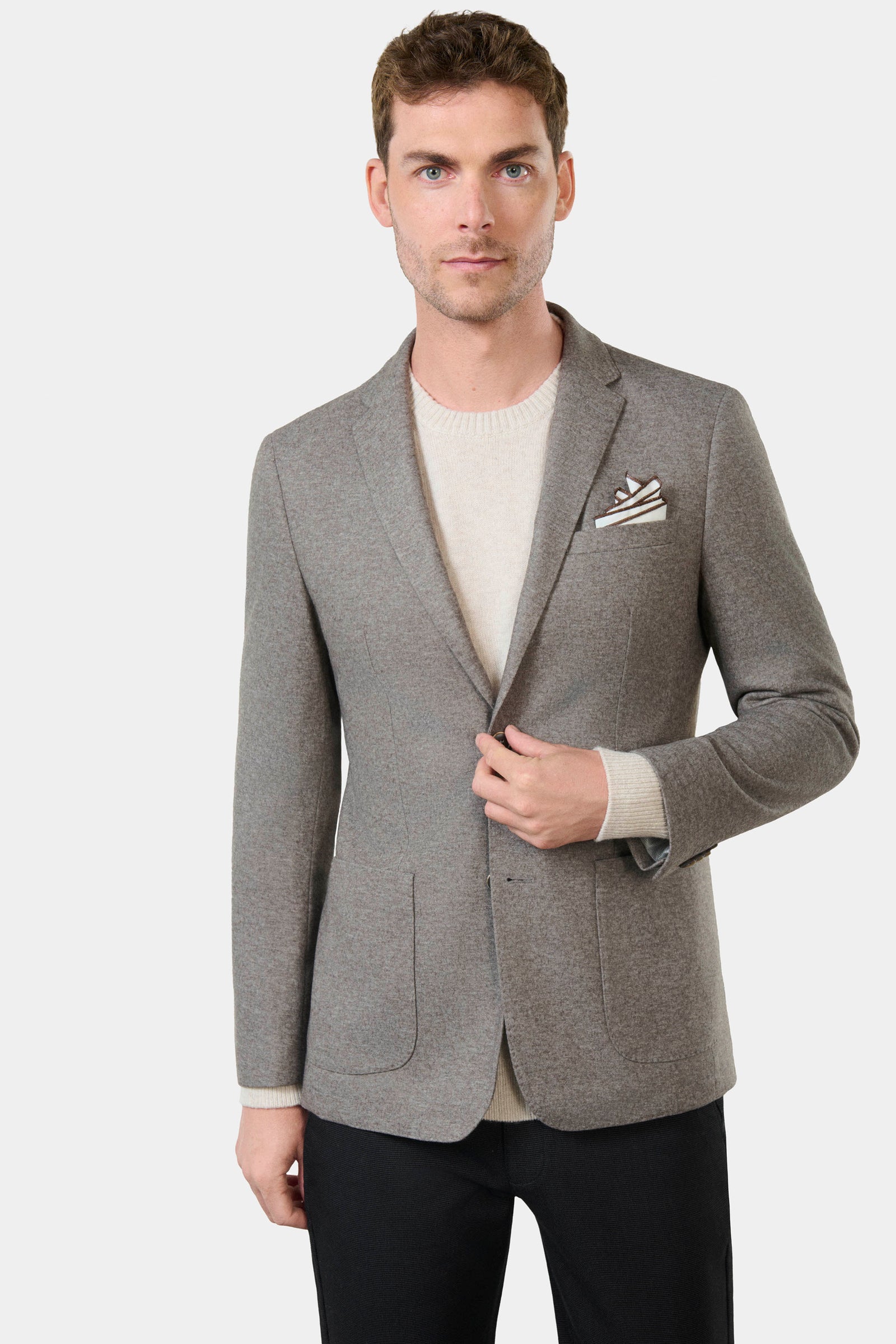 Veste de ville poches en jersey brossé Jerem, col cranté, poches plaquées surpiquées, poche poitrine