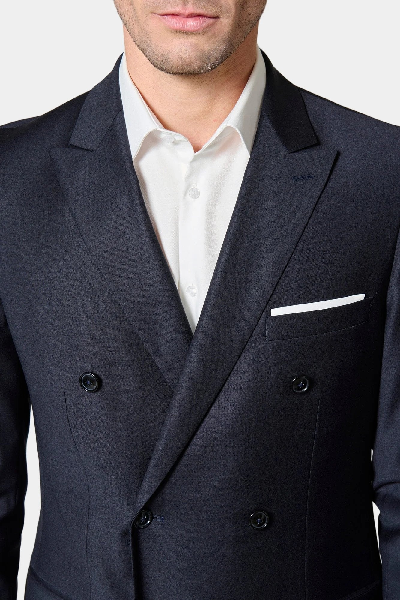 Veste de costume croisée bi-stretch, laine mélangée Jerem, entièrement doublée, poches passepoilées à rabat