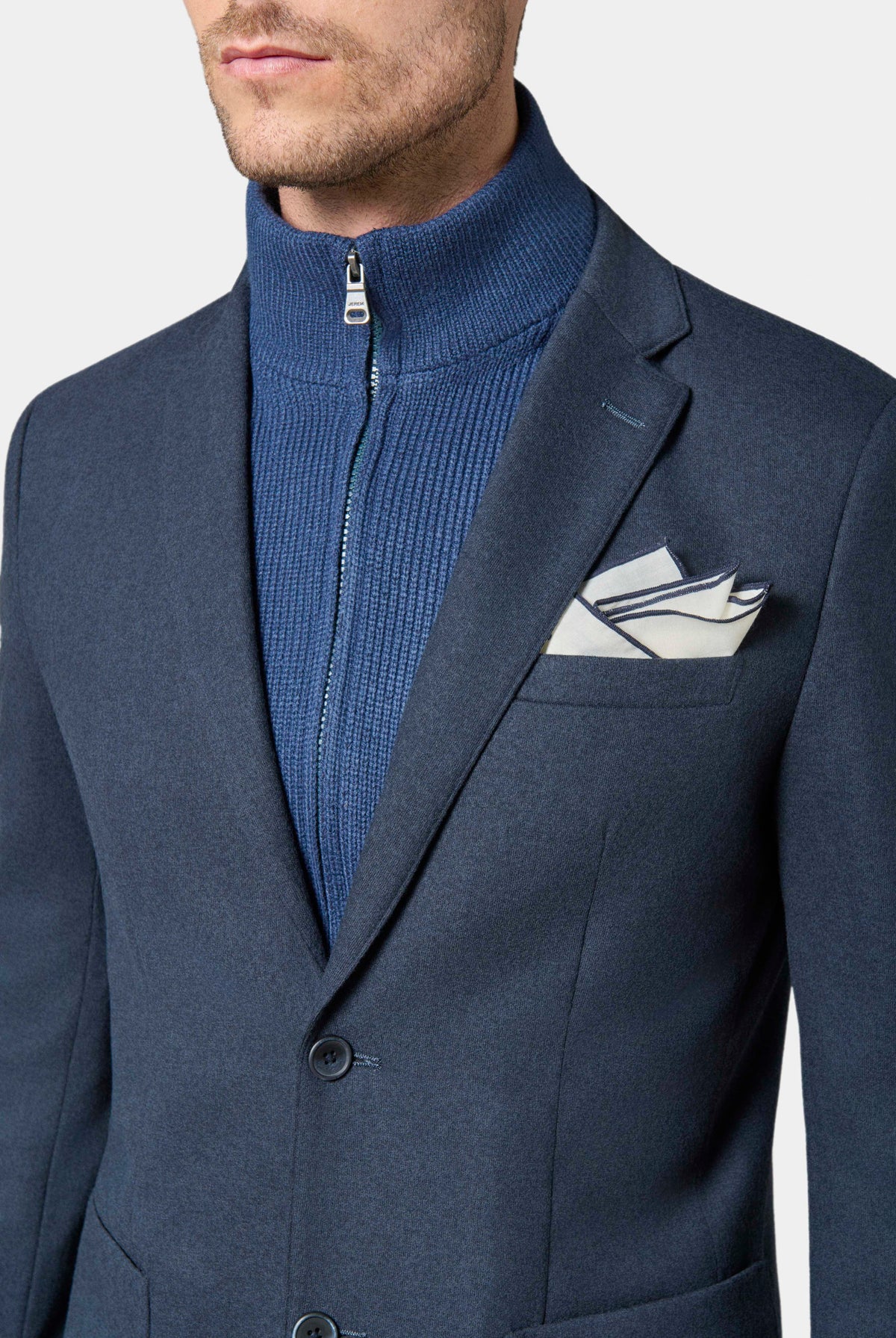 Jersey brossé — Veste plastron amovible Jerem, poche poitrine, simple boutonnage