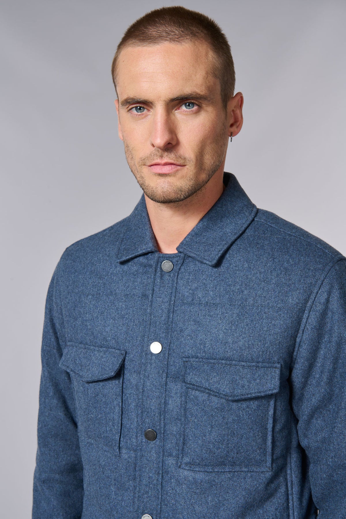 Veste matelassée en drap de laine recyclée Jerem, col chemise
