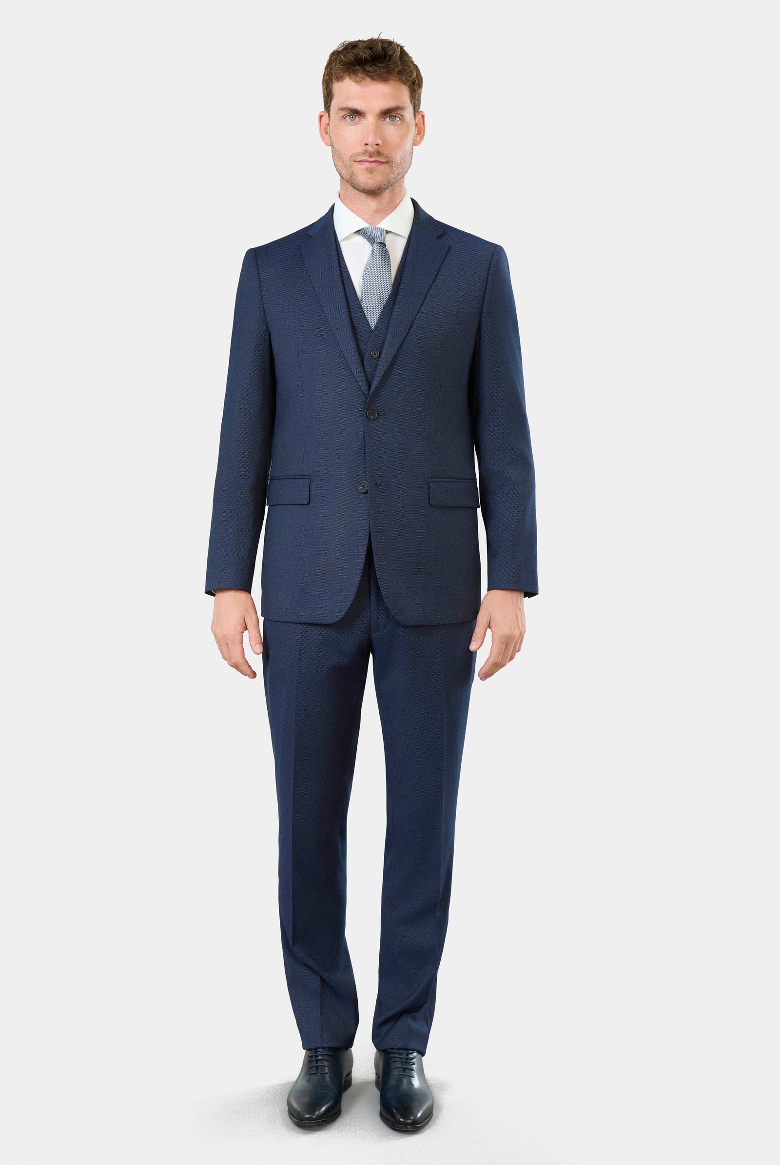 Veste de costume coupe classique, piqué stretch faux-uni Jerem, entièrement doublée, poches passepoilées à rabat
