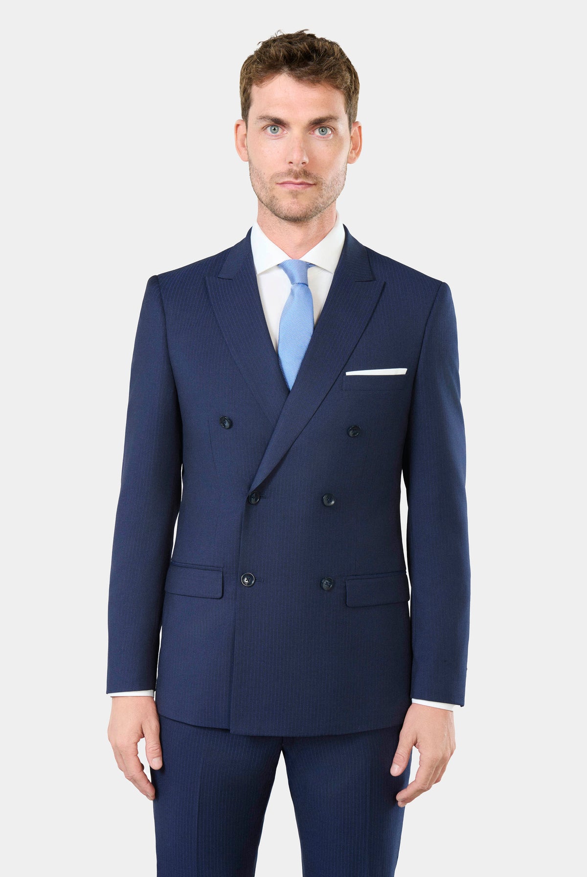 Veste de costume croisée stretch rayures tennis Jerem, col en pointe, entièrement doublée, poches passepoilées à rabat