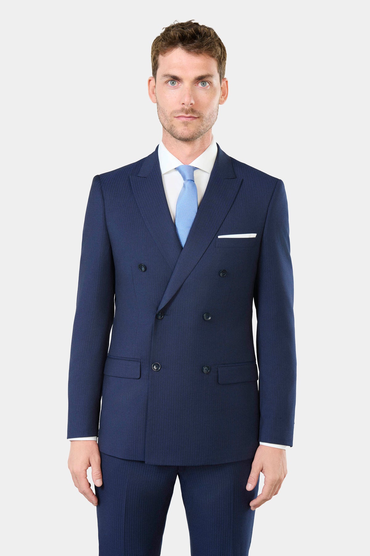Veste de costume croisée stretch rayures tennis Jerem, col en pointe, entièrement doublée, poches passepoilées à rabat