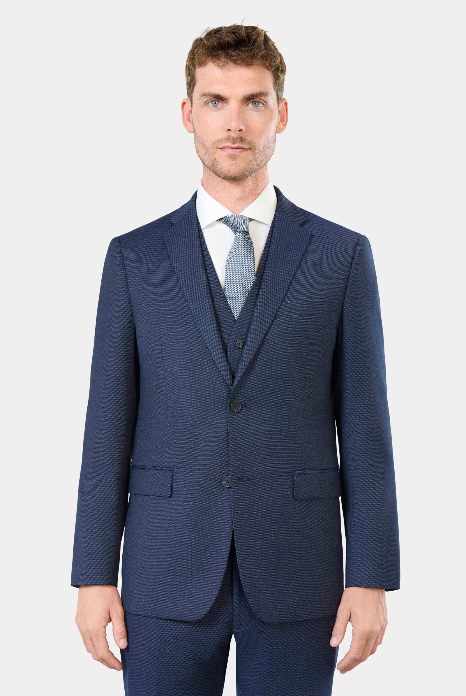 Veste de costume coupe classique en piqué stretch faux-uni Jerem, col cranté, entièrement doublée, poches passepoilées à r...