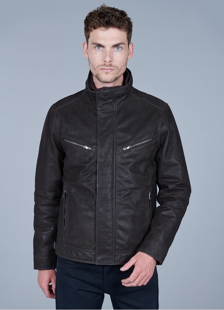 Leather jacket with removable facing