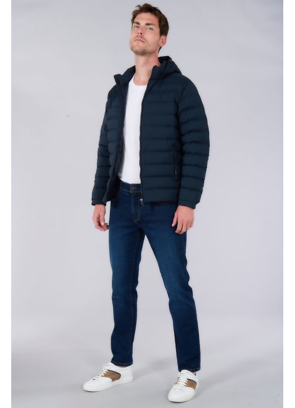 Water-repellent quilted jacket with real down filling