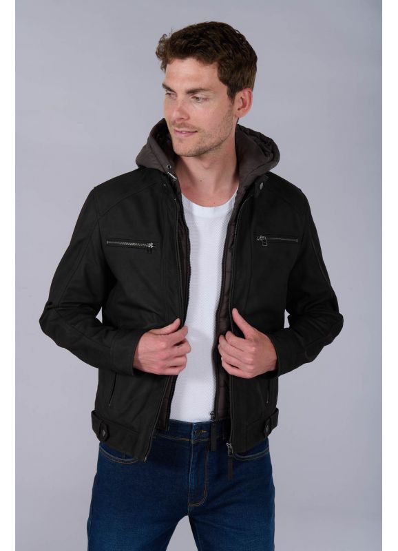 Leather jacket with removable hood hotsell