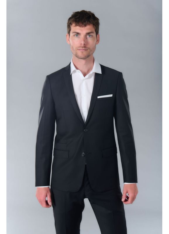 Bi stretch fitted suit blazer in virgin wool blend