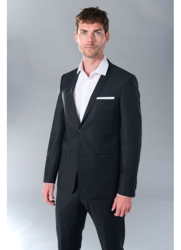 Bi stretch fitted suit blazer in virgin wool blend