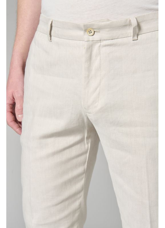 Casual trousers in stretch two-tone cotton-linen Panama