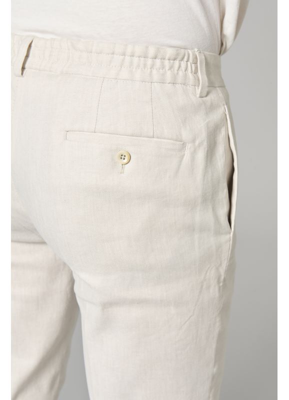 Casual trousers in stretch two-tone cotton-linen Panama