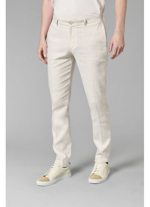 Casual trousers in stretch two-tone cotton-linen Panama