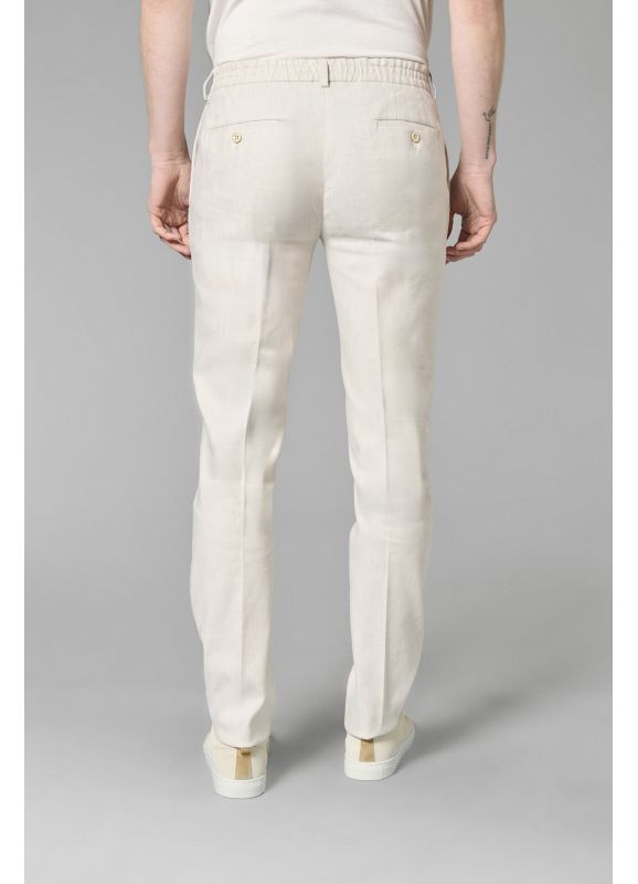 Pantalon décontracté en natté faux-uni de coton-lin stretch