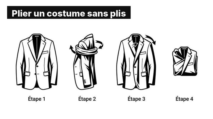Les 4 étapes de la méthode épaule inversée pour plier une veste de costume sans plis