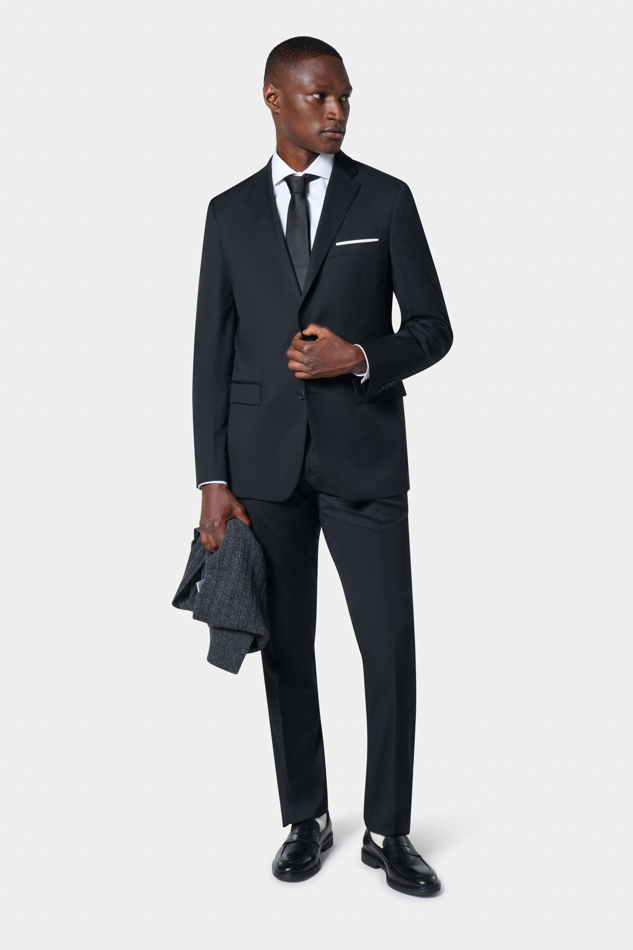 Veste de costume classique sergé de laine vierge Barberis Super 110's — détail des poches