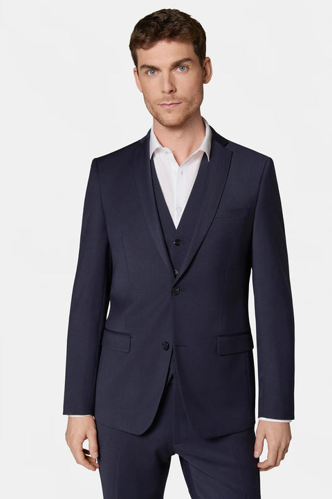 Veste de costume lavable en laine vierge mélangée bi-stretch sergé teint en fil Jerem, col cranté à boutonnière et pin's, col cranté, entièrement doublée, 