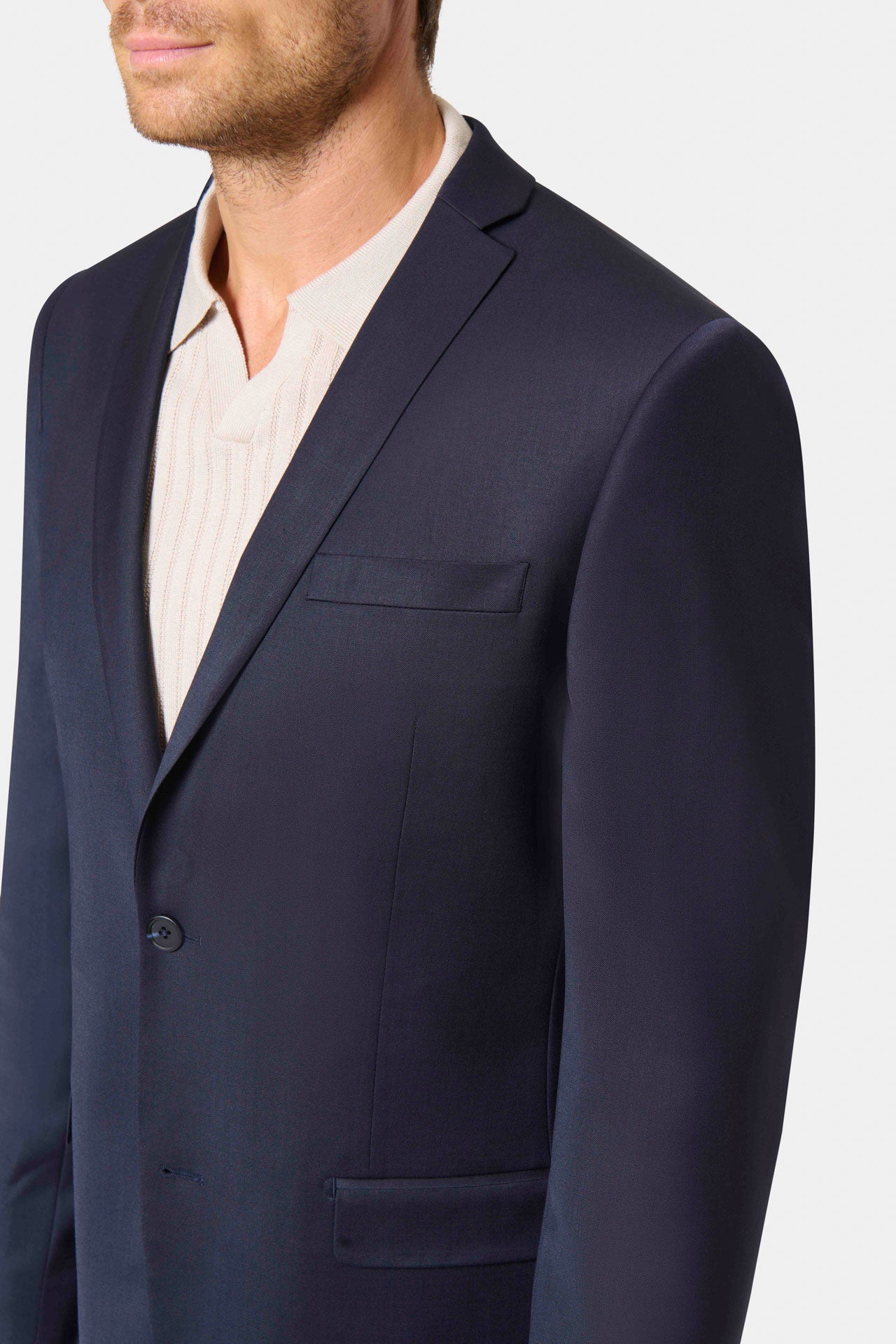Veste de costume lavable en laine vierge mélangée bi-stretch sergé teint en fil
