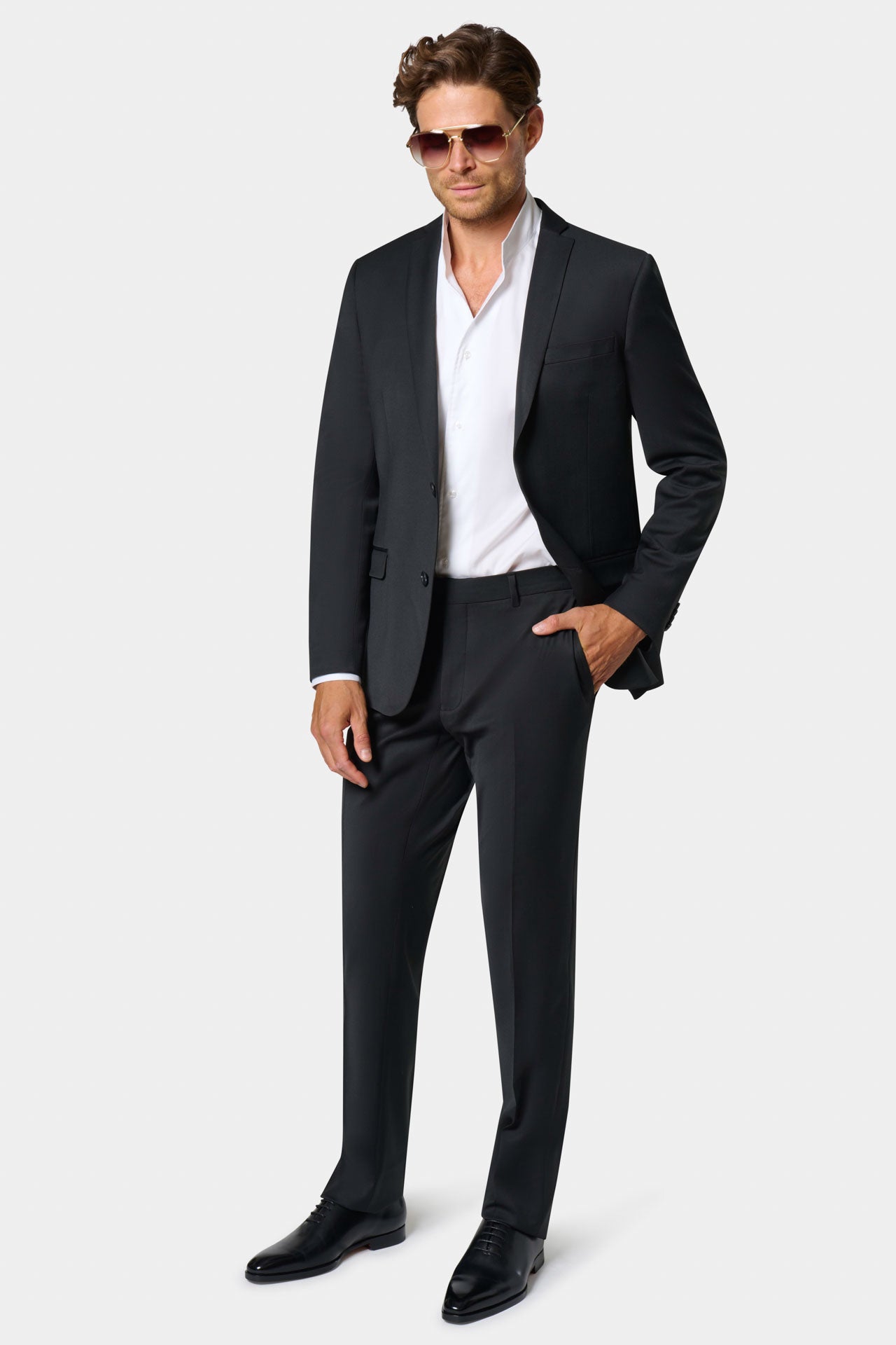 Veste de costume lavable en laine vierge mélangée bi-stretch sergé teint en fil