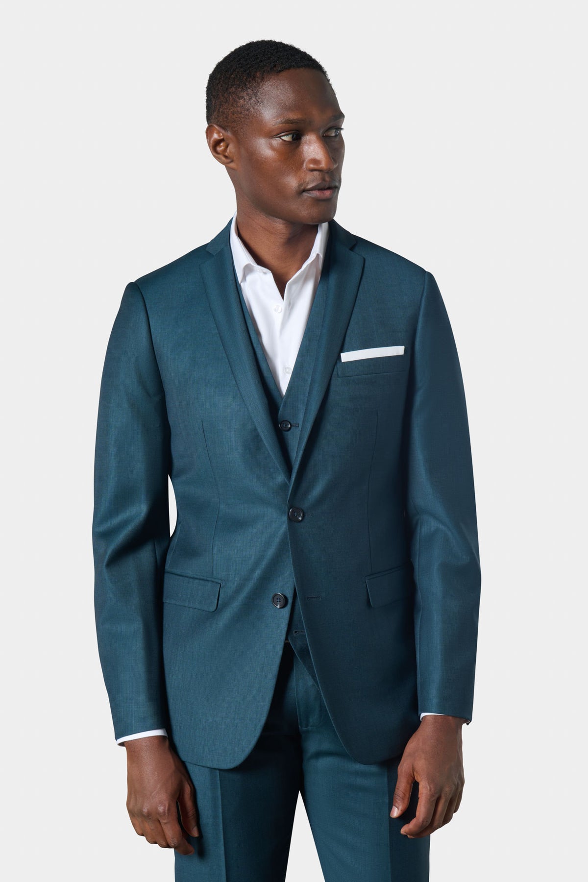 Veste de costume ajustée en sergé de laine bleu