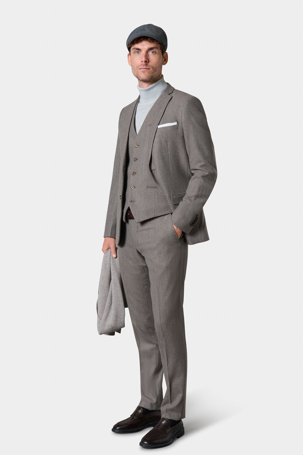 Veste de costume ajustée beige chinée