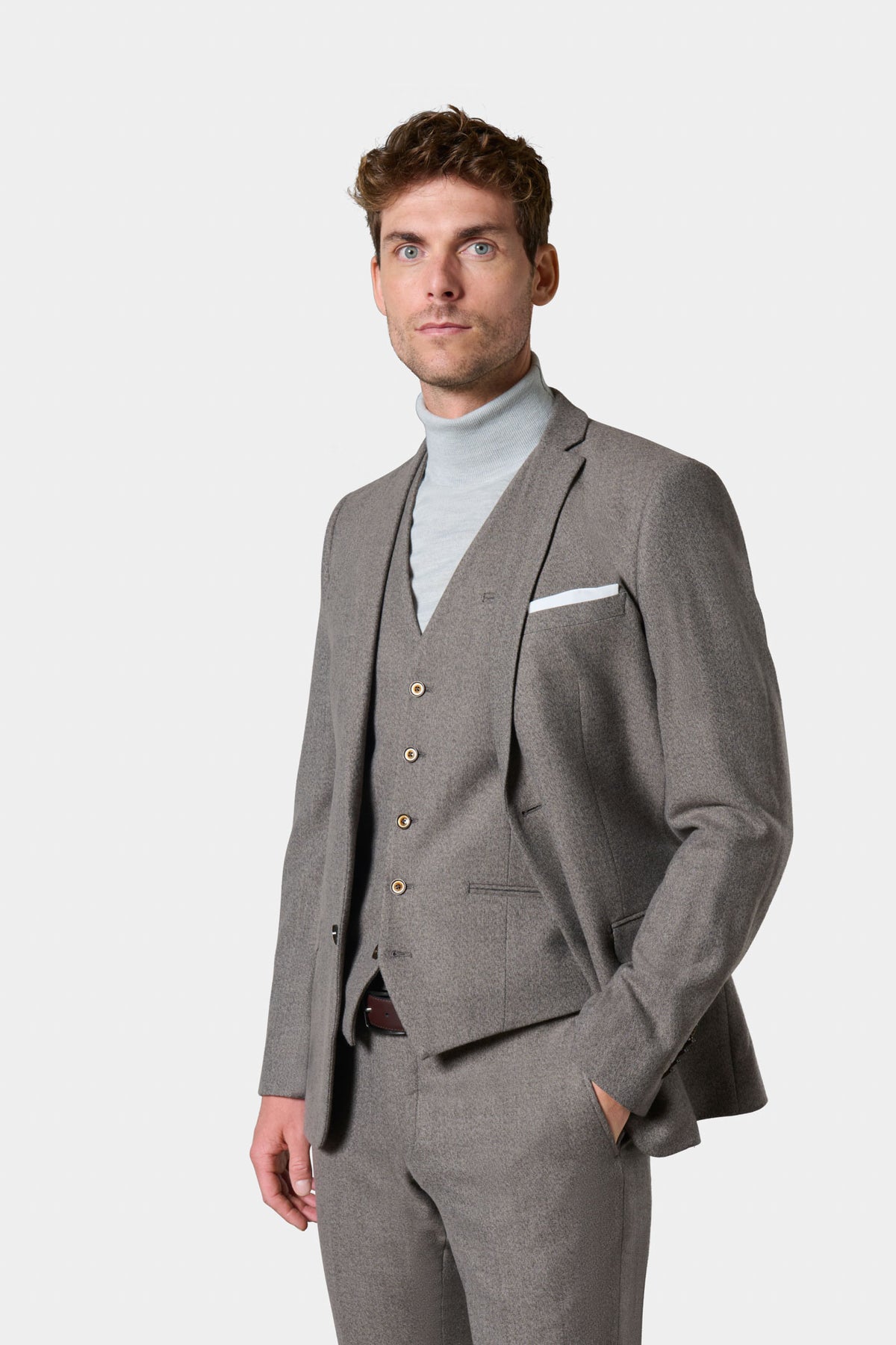 Veste de costume ajustée beige chinée