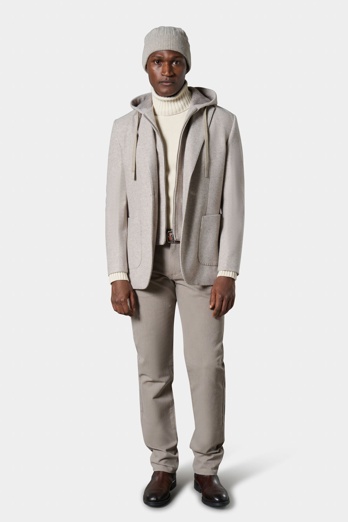 Veste en maille feutrée à capuche et plastron amovible