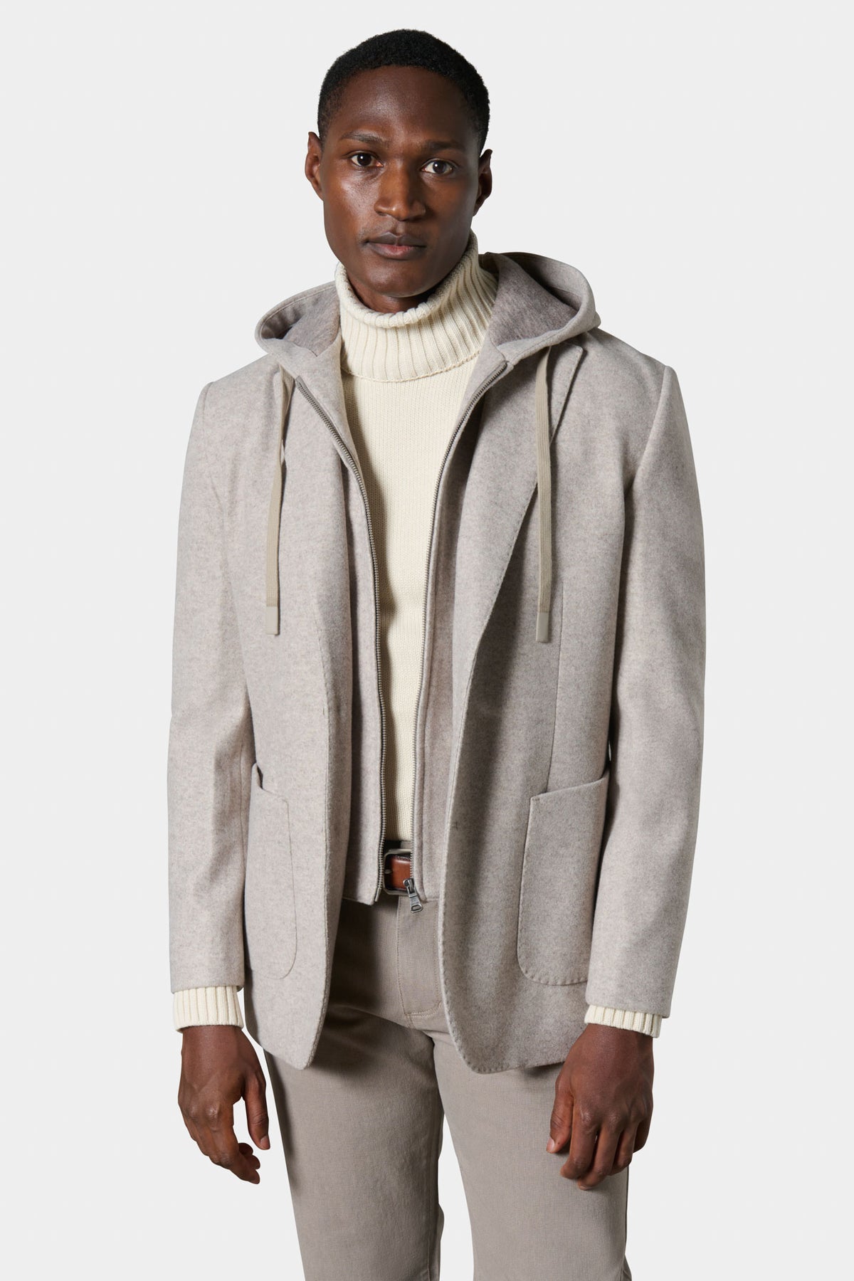Veste en maille feutrée à capuche et plastron amovible