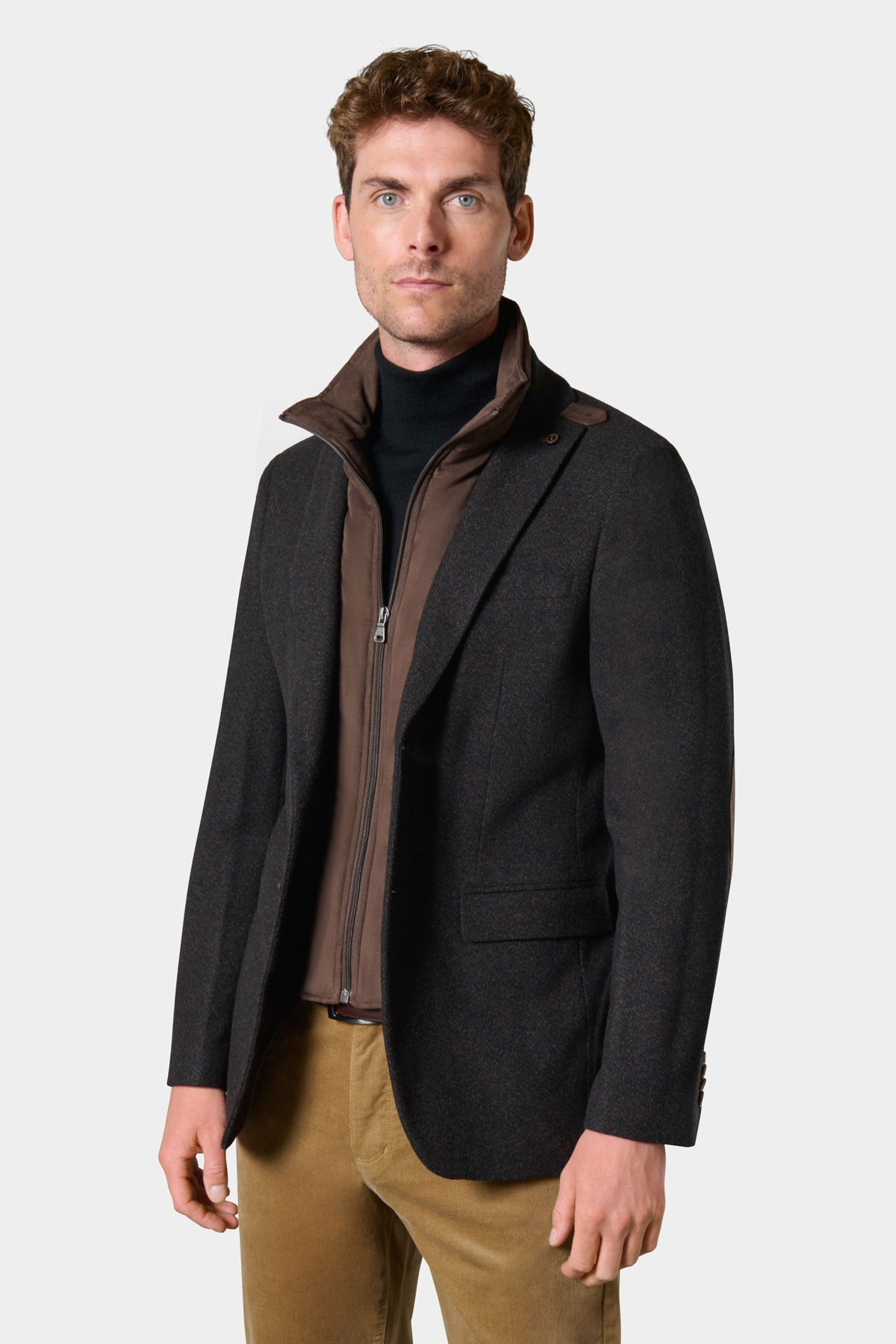 Veste en tweed de laine à plastron amovible