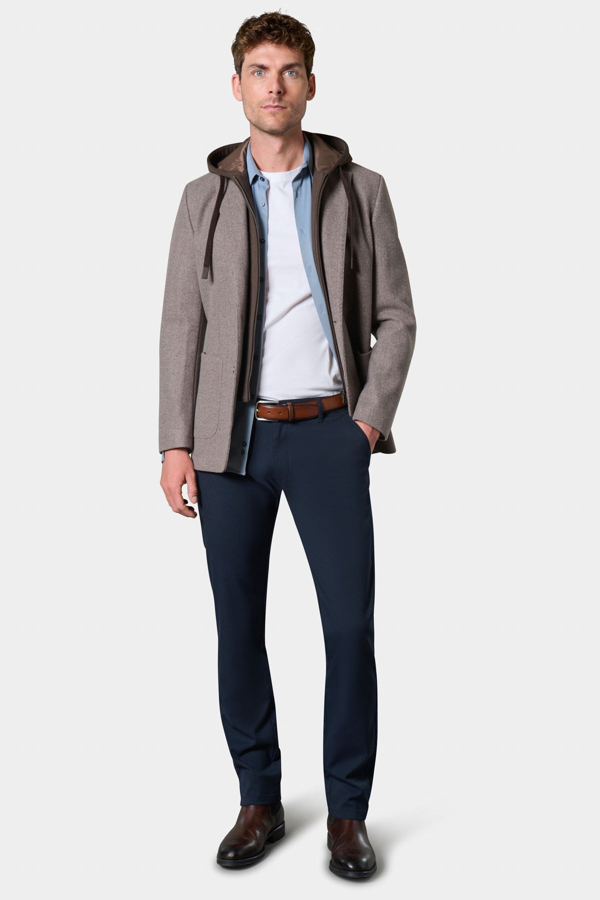 Veste en maille feutrée à capuche et plastron amovible