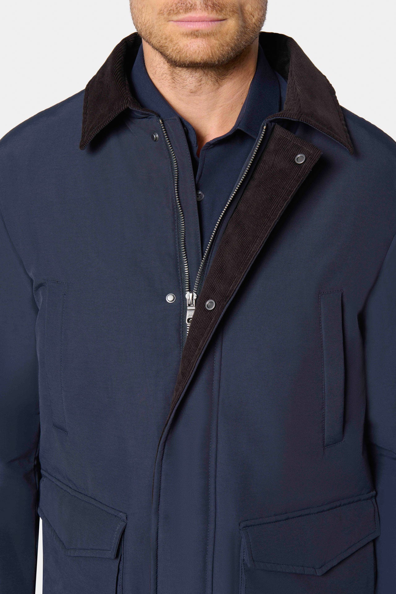 Veste imperméable à col en velours côtelé Jerem Paris, vue de face
