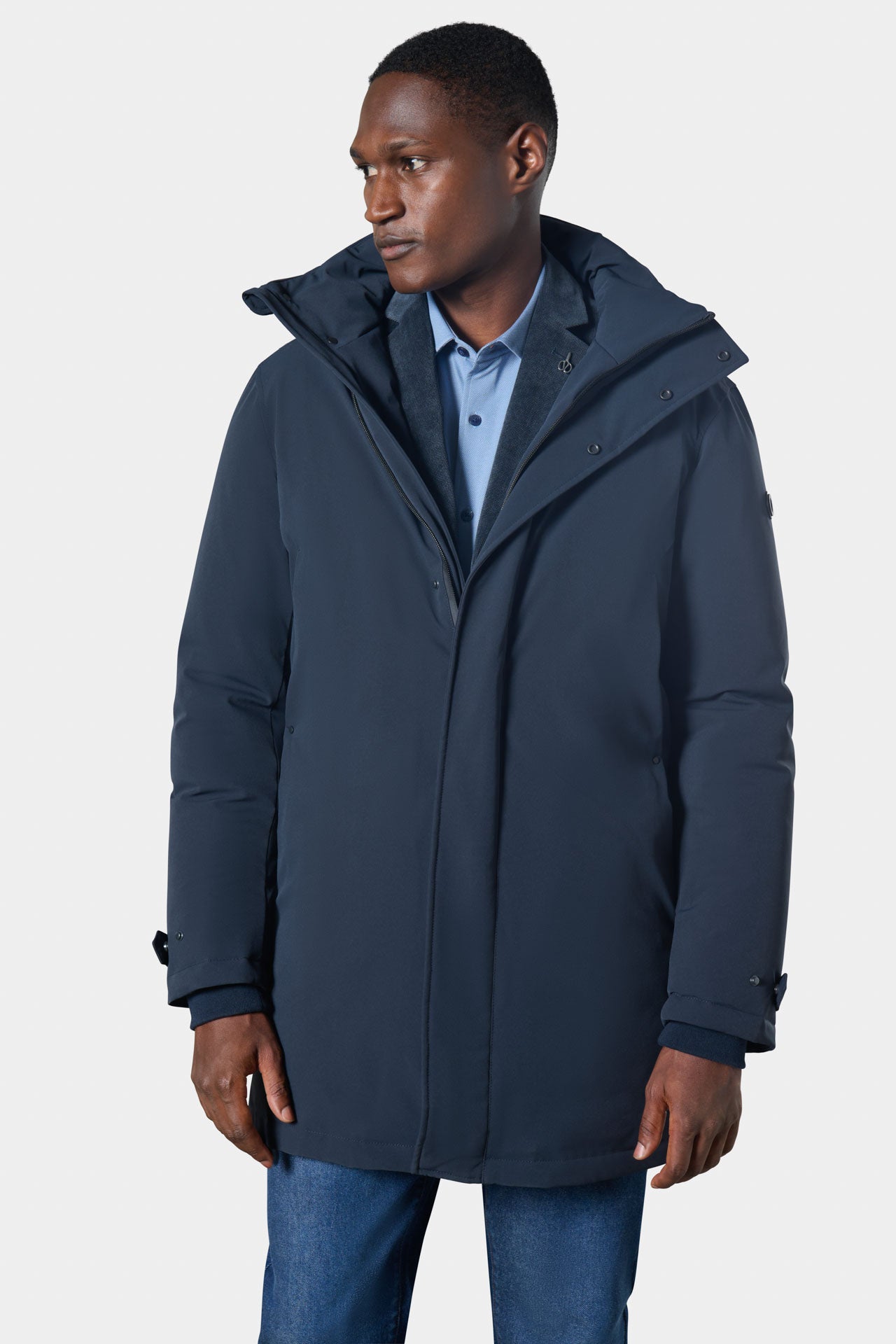 Parka à capuche homme bleu marine Jerem — vue de face, fermeture zippée