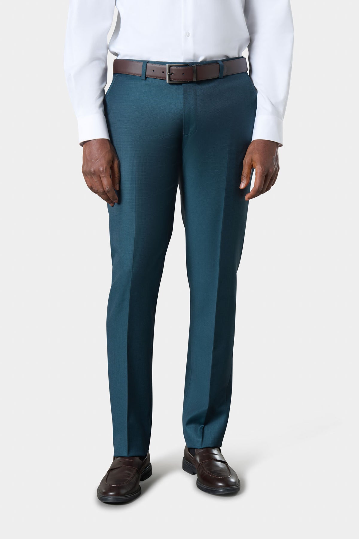 Pantalon de costume ajusté en sergé de laine bleu