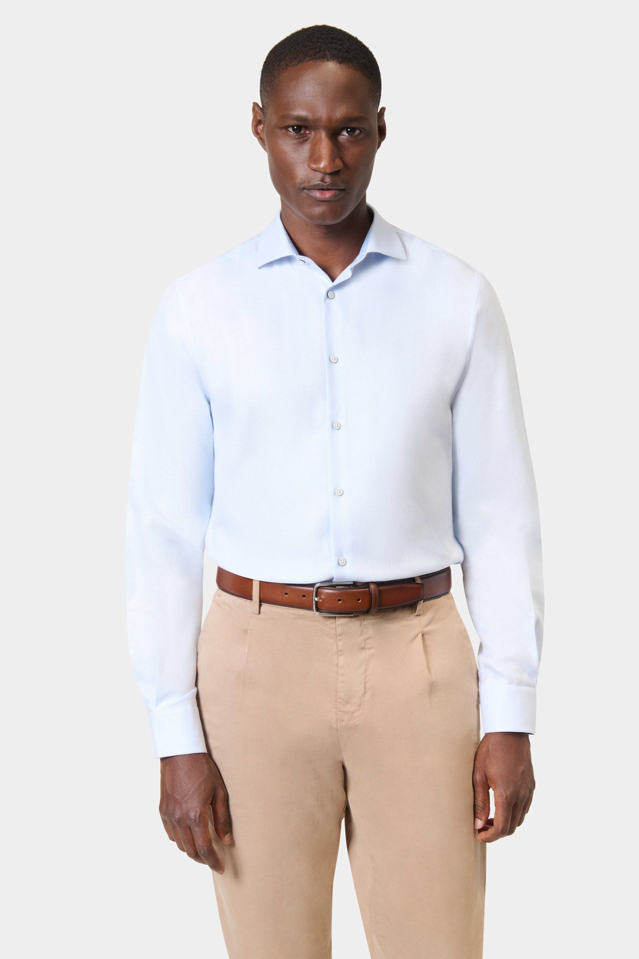 Chemise ajustée bleue en coton repassage facile Jerem Paris
