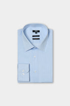 Chemise texturée à fines rayures bleues en pur coton sans repassage coupe droite Jerem, col classique, coupe droite, sans repassage