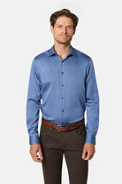 Chemise droite à micro-motif bleu sans repassage Jerem Paris
