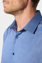 Chemise droite à micro-motif bleu sans repassage Jerem Paris, vue de dos